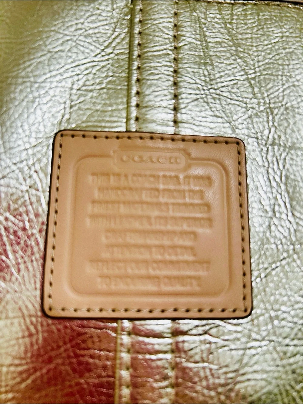 Coach Metro XL Gold Metallic Tote With Tan Trim